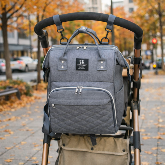 sac à dos à langer sur une poussette et compatible