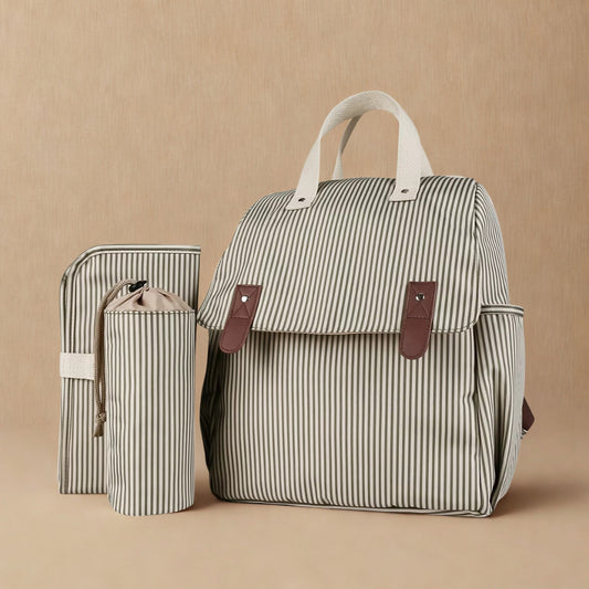 Sac à Dos à Langer Bébé Olive Rayé