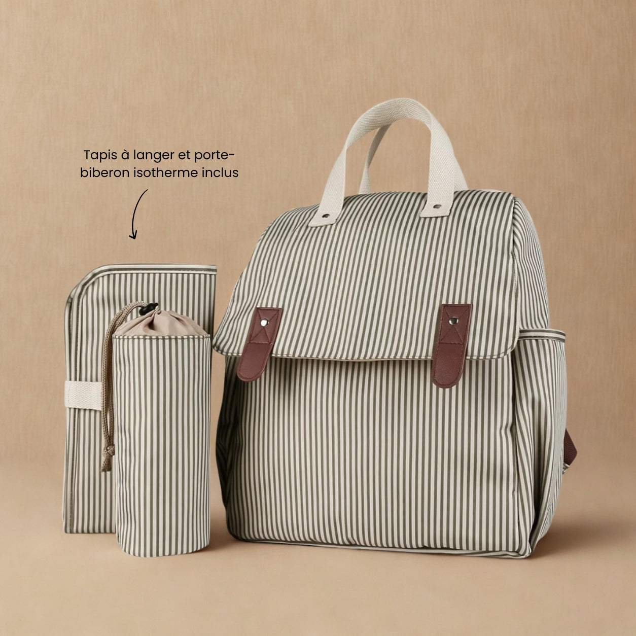 Striped Olive Baby Diaper Backpack