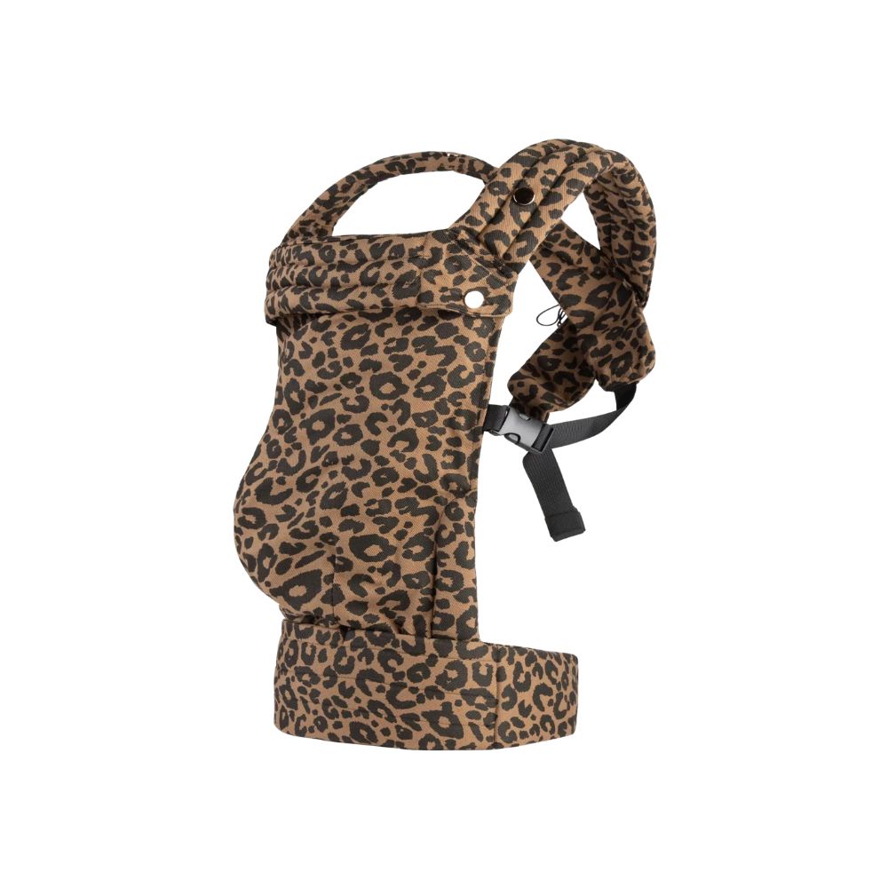 Porte-bébé physiologique Léopard marron, bretelles rembourrées, soutien dos, sangle sécurité, ergonomique