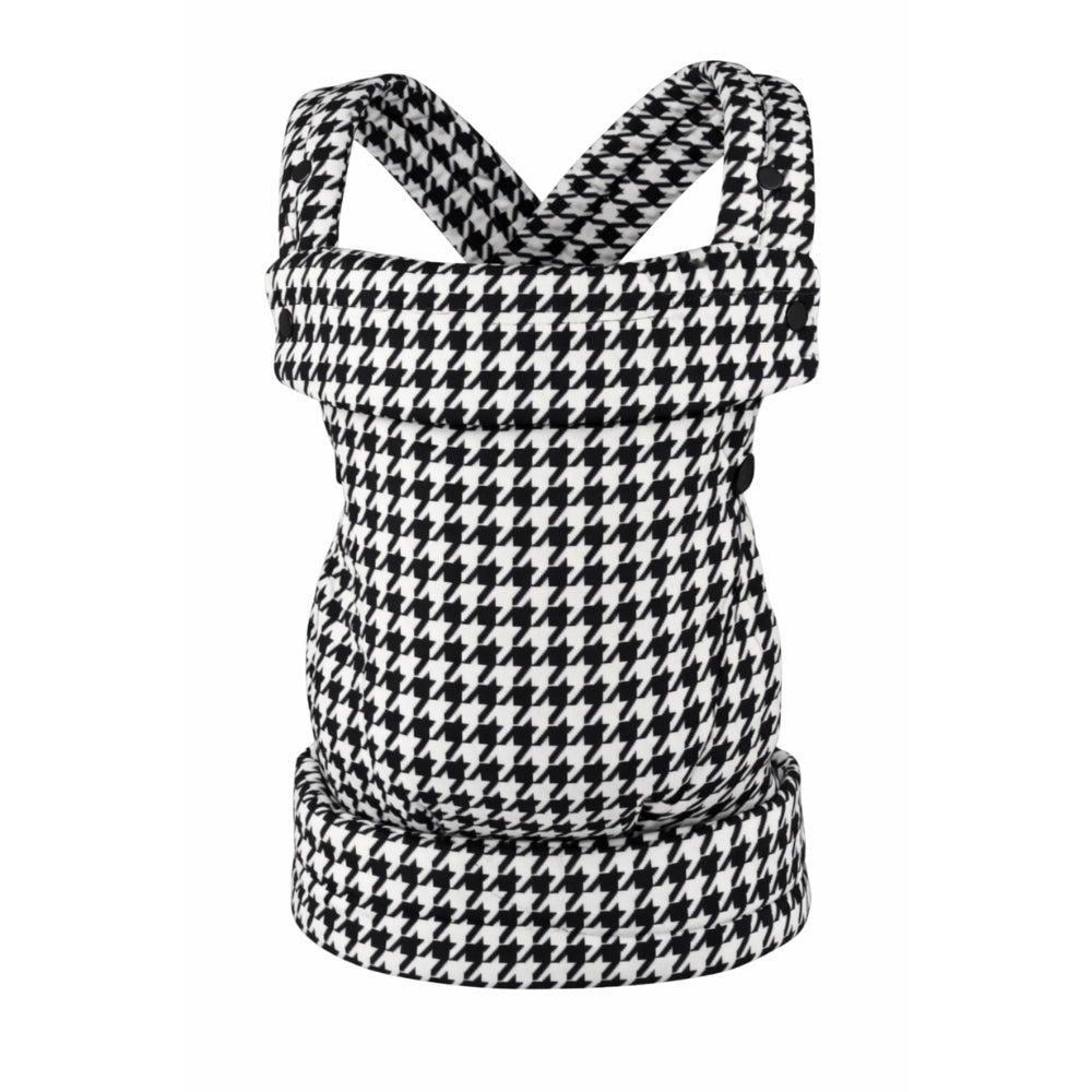 Porte-bébé de face, stylé, kangourou, pied de poule noir et blanc. 