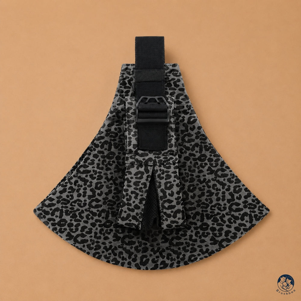 Porte bebe sling motif léopard coloris gris anthracite brushhoo