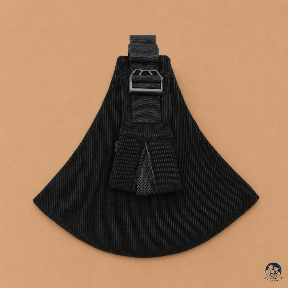 Porte-bébé sling velours côtelé noir brushhoo vue de face