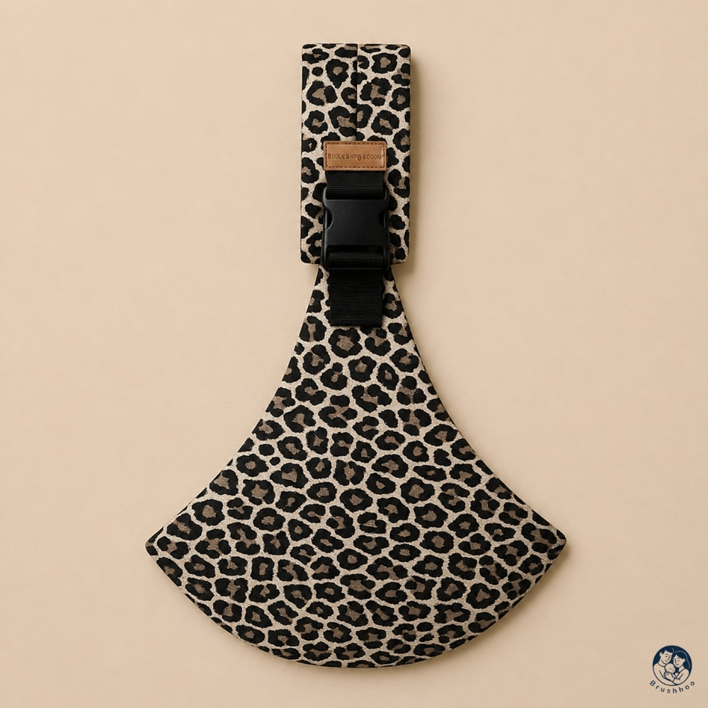 Porte-bébé sling léopard beige ecru brushhoo vue de face