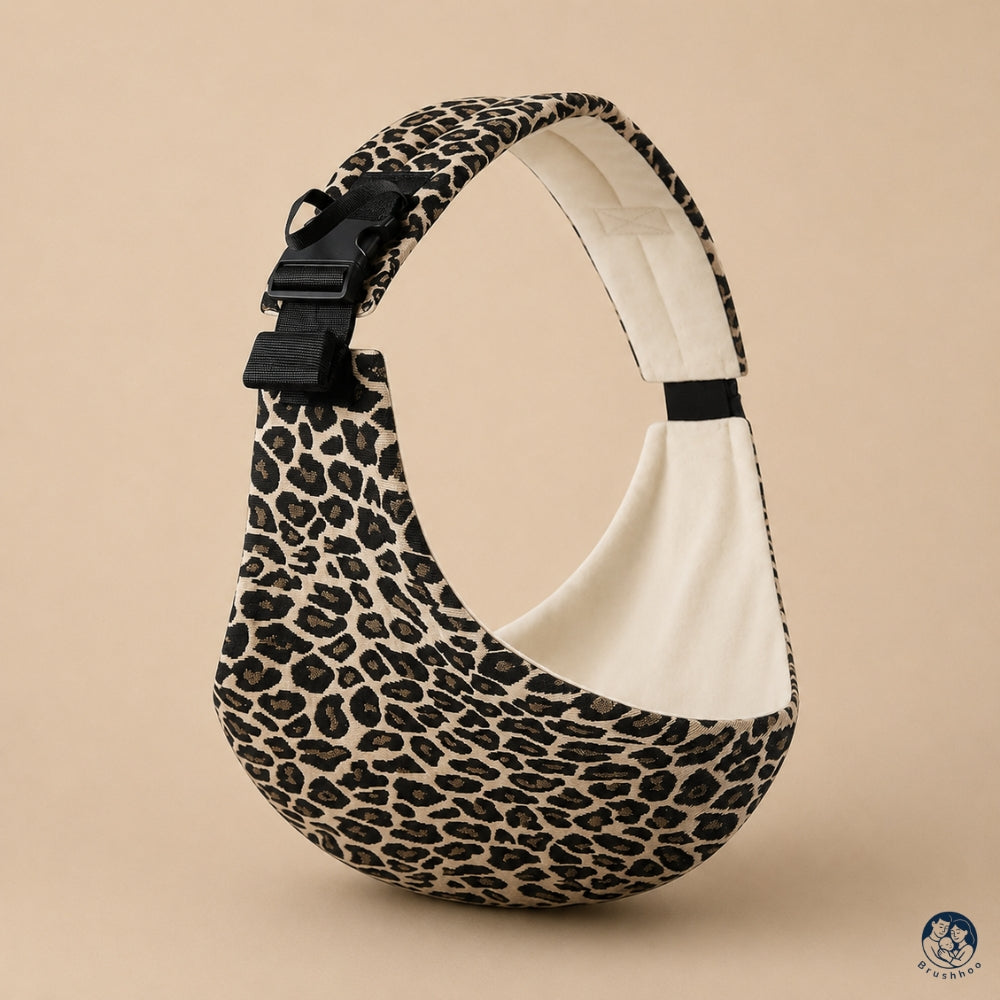 Porte-bébé sling léopard beige ecru brushhoo vue de côté