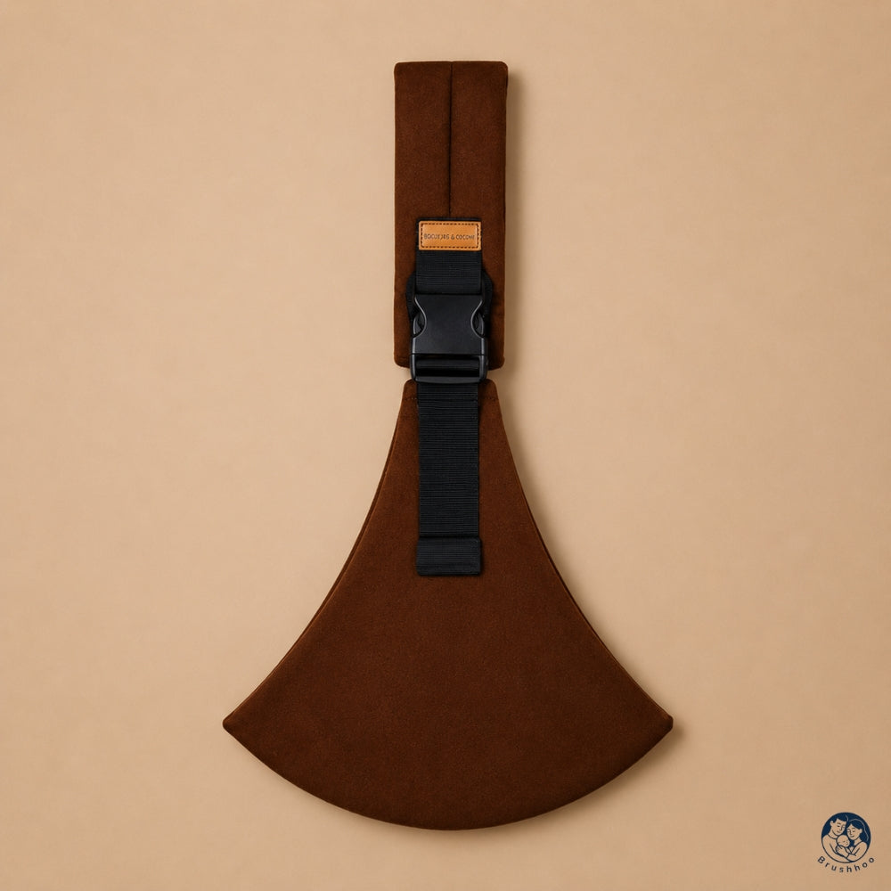 Porte-bébé sling marron marque brushhoo vue de face 