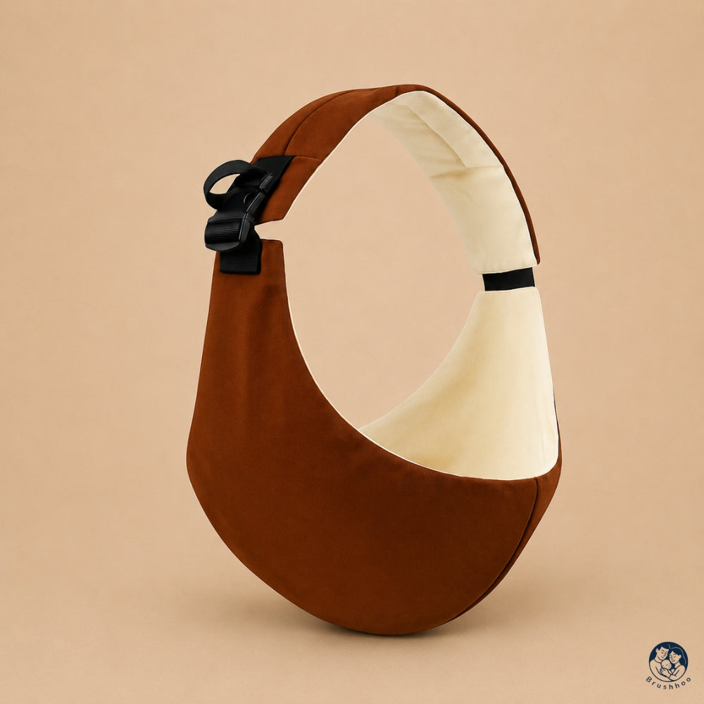 Porte-bébé sling marron marque brushhoo vue de côté