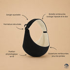 Porte-bébé sling noir marque brushhoo vue de côté avec tous les bénéfices