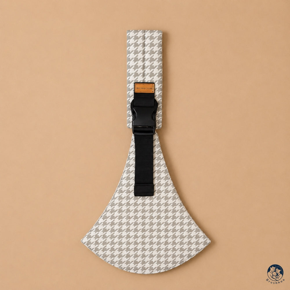 Porte-bébé sling pied-de-poule beige marque brushhoo vue de face