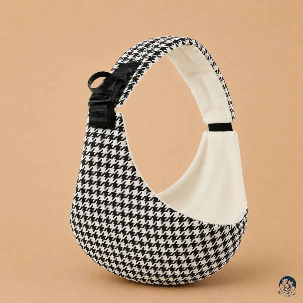Porte-bébé sling pied-de-poule noir et blanc marque brushhoo vue de côté