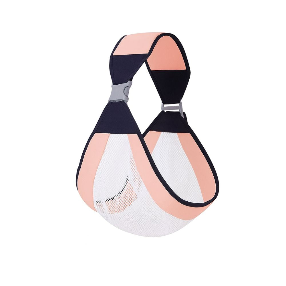 Porte bébé sling portage latéral, couleur rose, matière respirante mesh, bretelle rembourrée, fermeture sécurisante et sangle ajustable