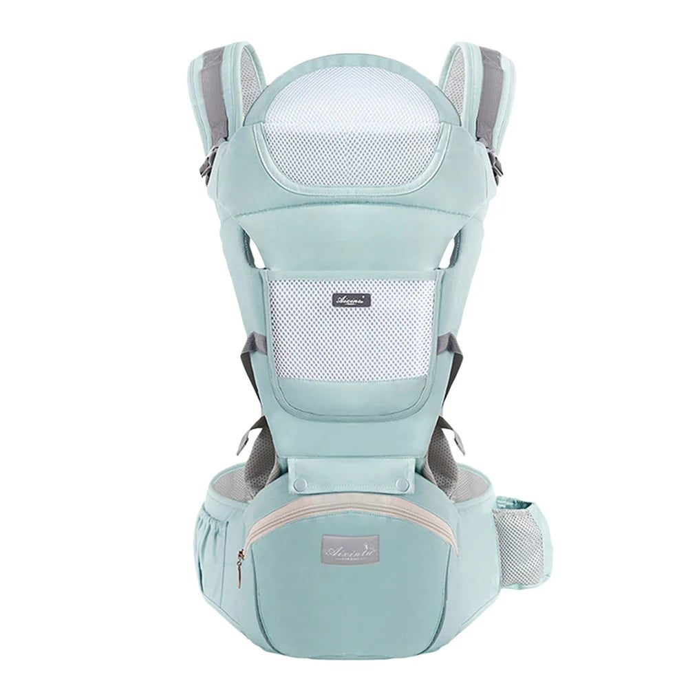 Porte-bébé Ergonomique Siège avec Rangement coloris vert sauge, ajustable, ergonomique, confortable