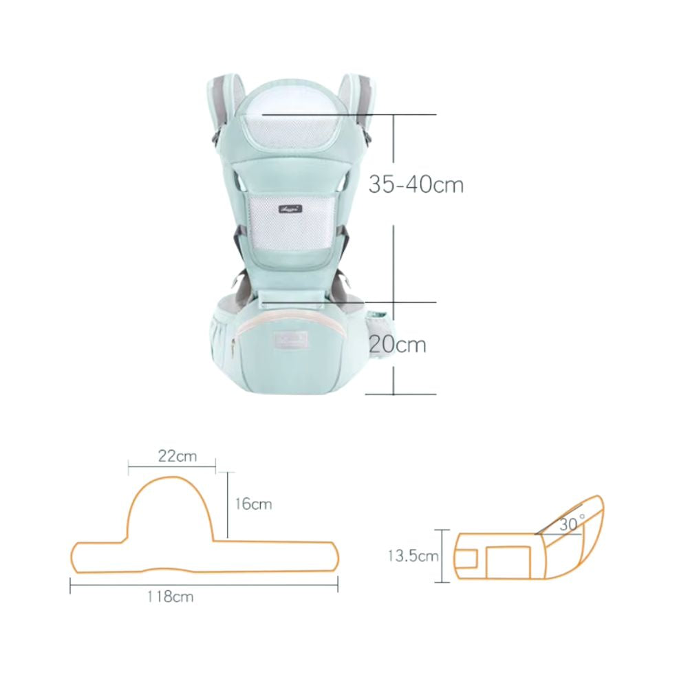 Porte-bébé Ergonomique Siège avec Rangement coloris gris, ajustable, ergonomique, confortable, description et dimensions produit