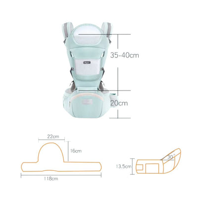 Porte-bébé Ergonomique Siège avec Rangement coloris gris, ajustable, ergonomique, confortable, description et dimensions produit