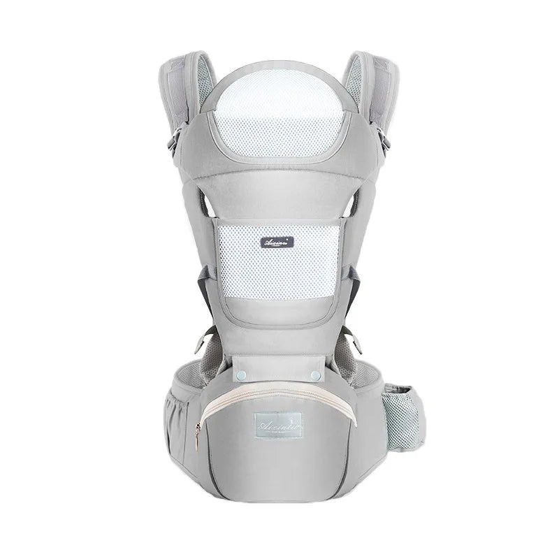 Porte-bébé Ergonomique Siège avec Rangement coloris gris, ajustable, ergonomique, confortable