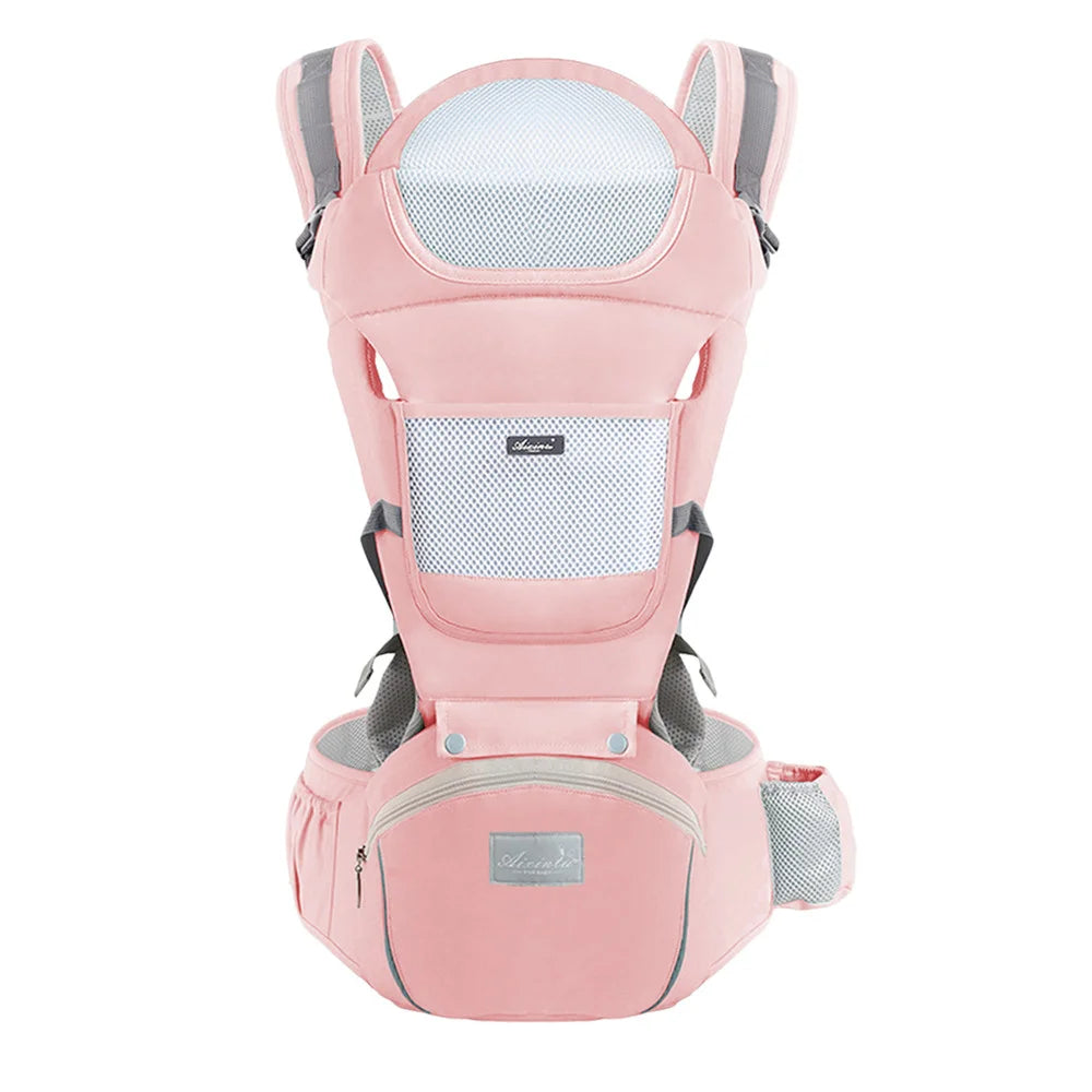 Porte-bébé Ergonomique Siège avec Rangement coloris rose, ajustable, ergonomique, confortable