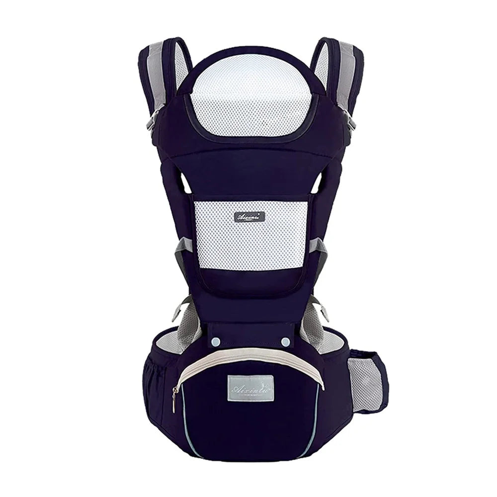 Porte-bébé Ergonomique Siège avec Rangement coloris bleu marine, ajustable, ergonomique, confortable