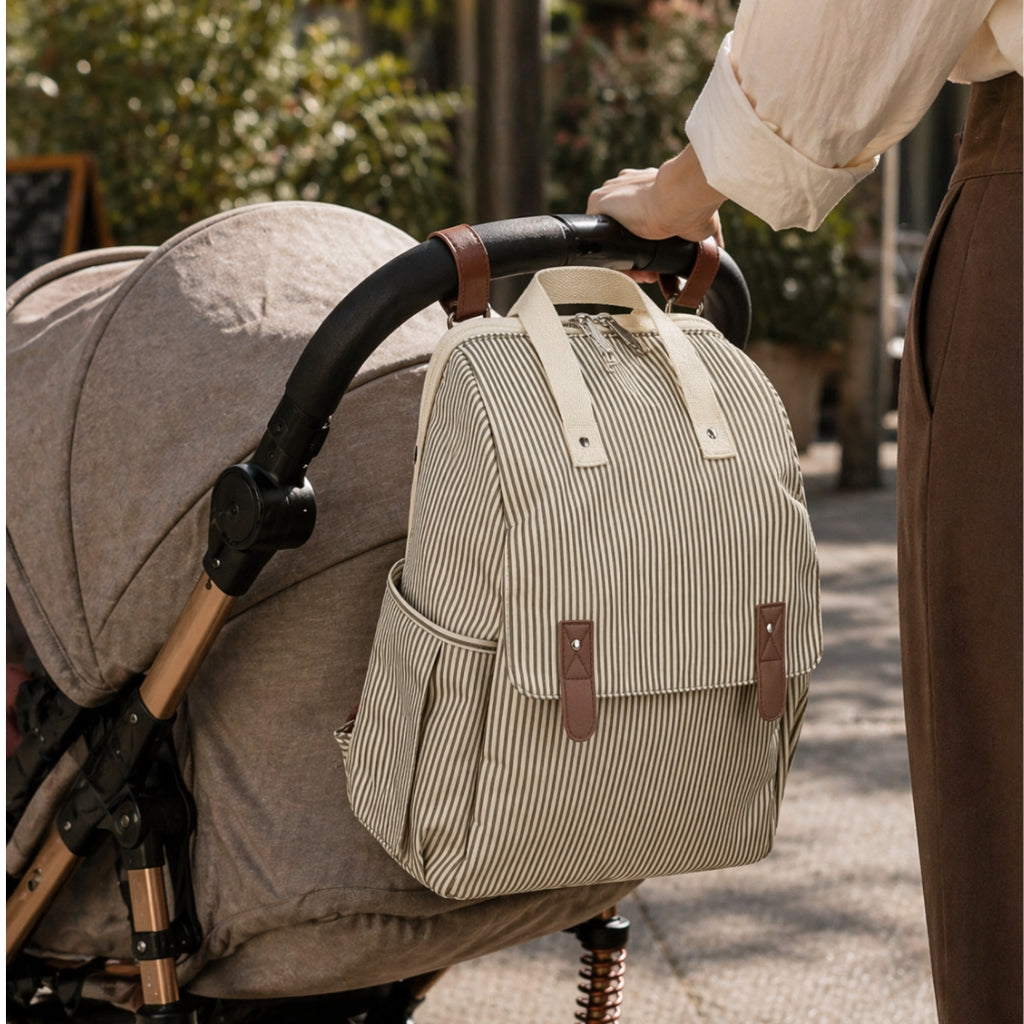 Striped Olive Baby Diaper Backpack