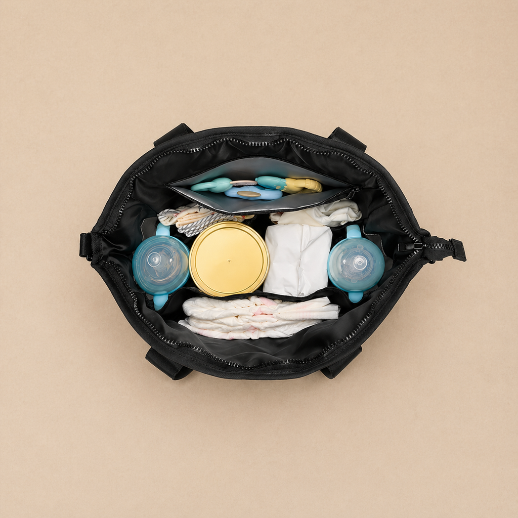 Black Leather Baby Changing Bag