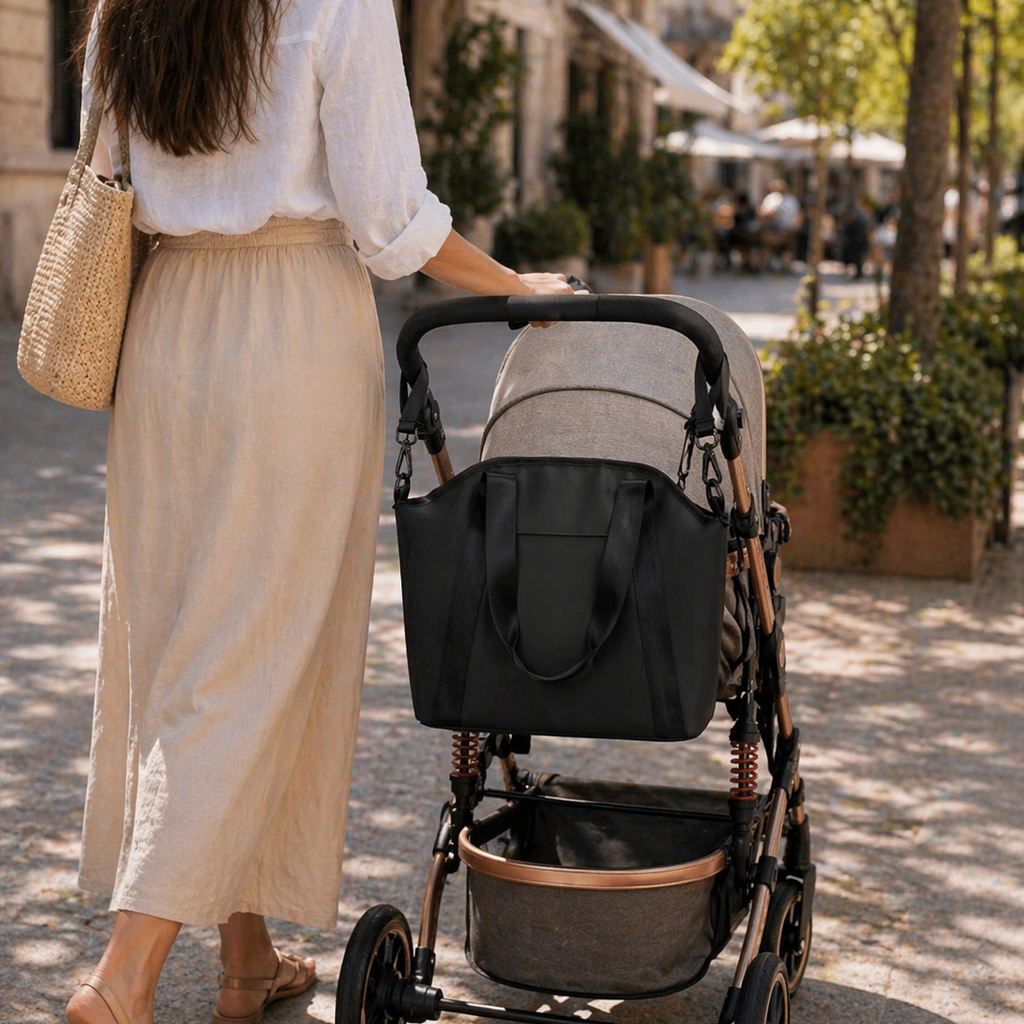Black Leather Baby Changing Bag