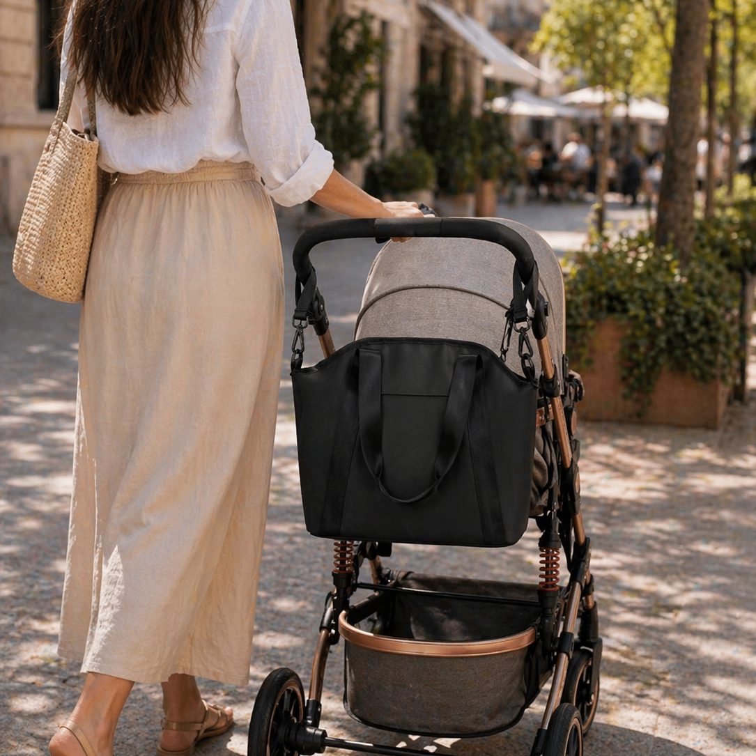Black Leather Baby Changing Bag