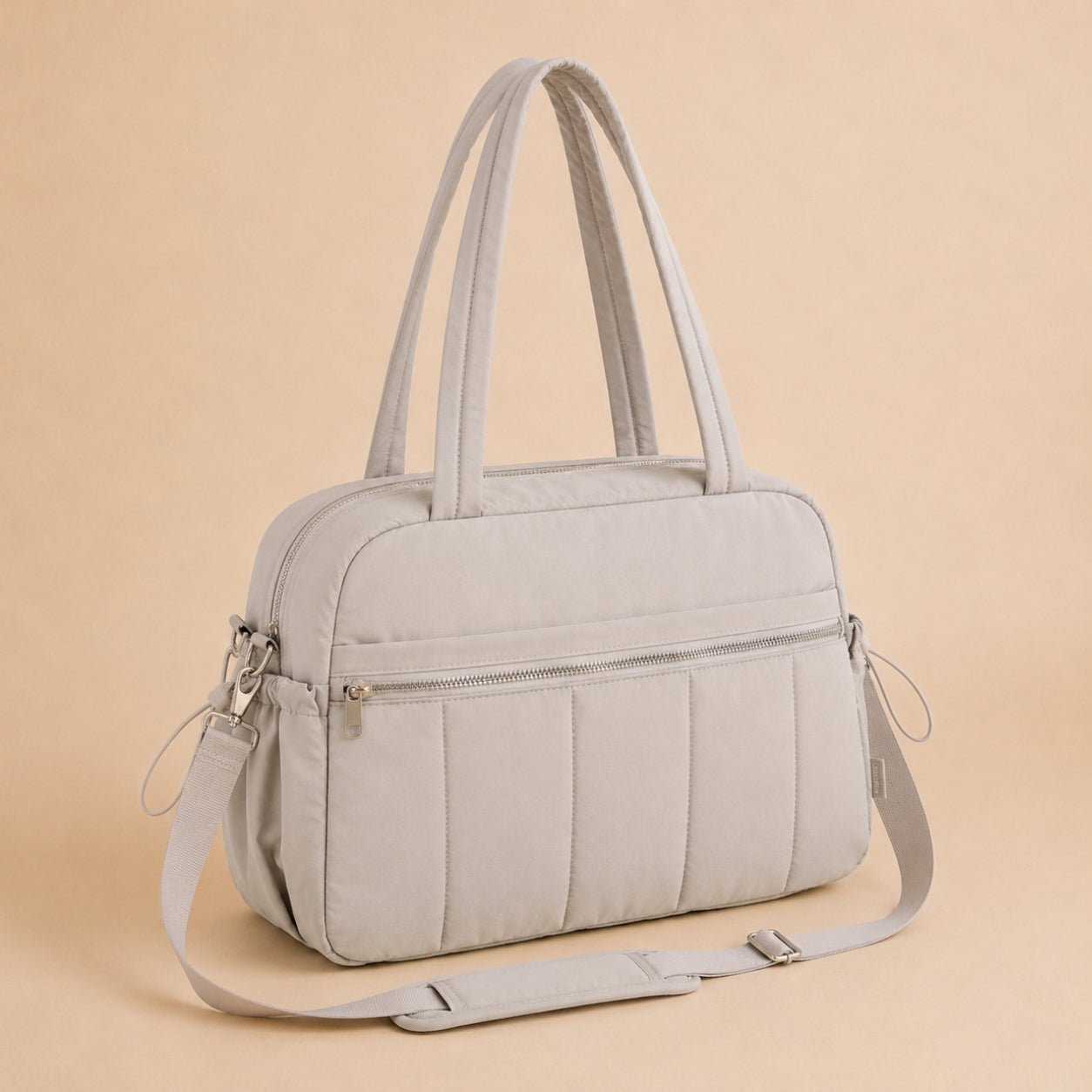 Sac à langer matelassé coloris camel vue de face
