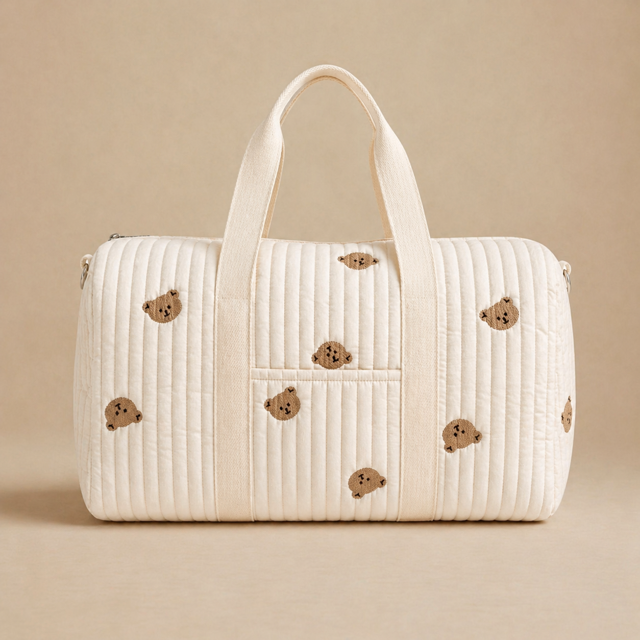 Sac à langer beige bébé brodé matelassé Brushhoo motif ourson brun