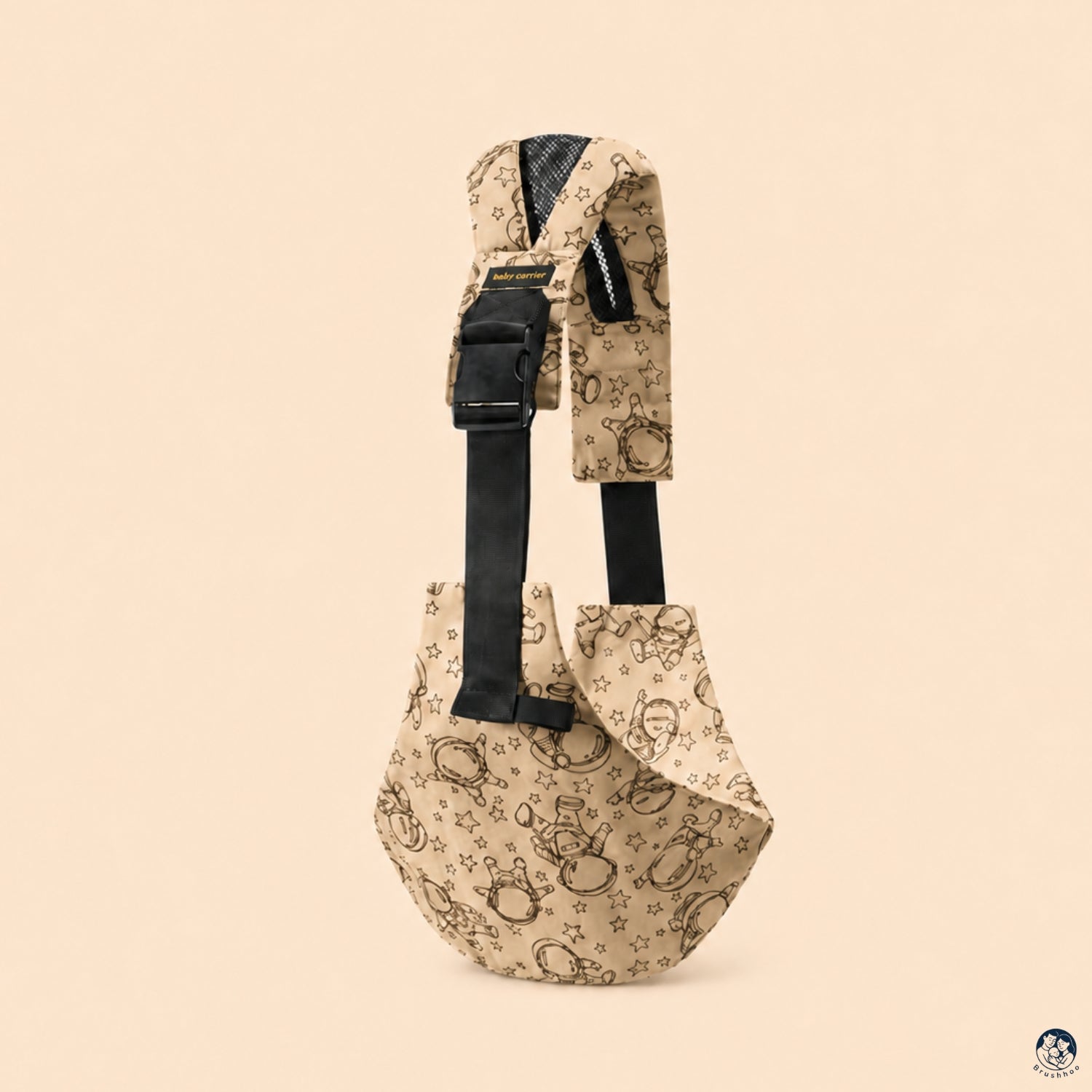 Vue du porte bébé sling cosmos vue de côté sur un fond beige nuancier