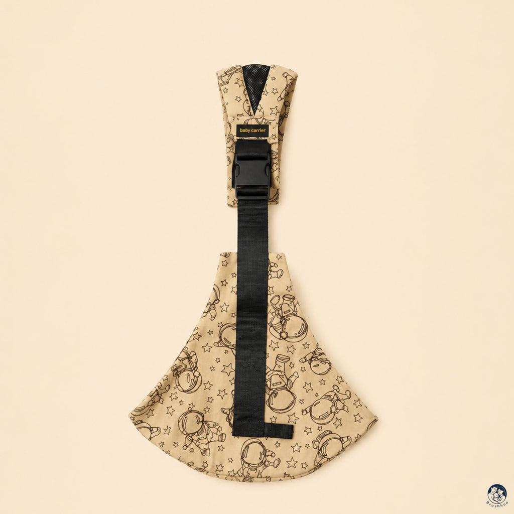 Vue du porte bébé sling cosmos de face sur un fond beige nuancier